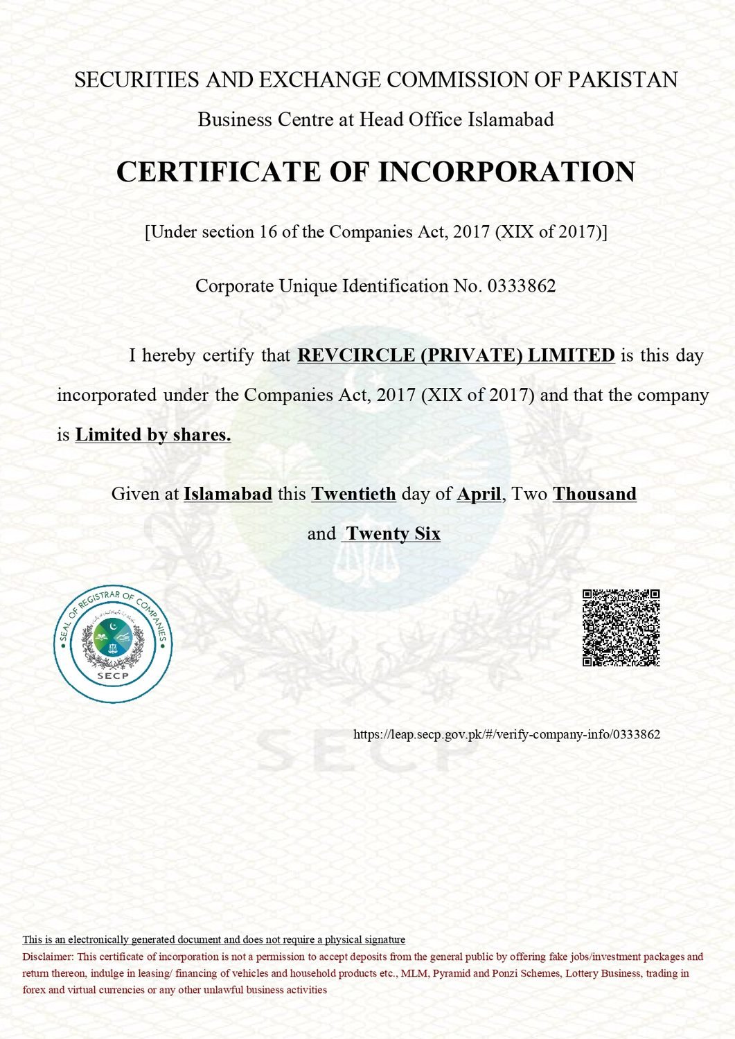 SECP Certificate of Incorporation